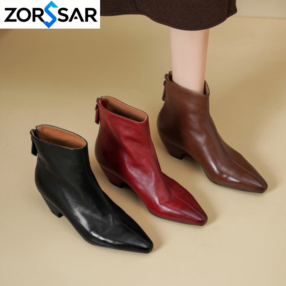 Street Fashion Vintage - Bottines pour femmes en cuir véritable,