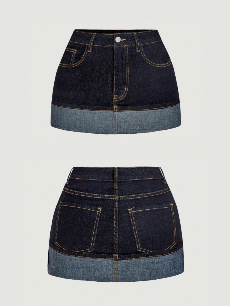 Street Fashion Vintage - Nouvelle jupe courte en jean bicolore