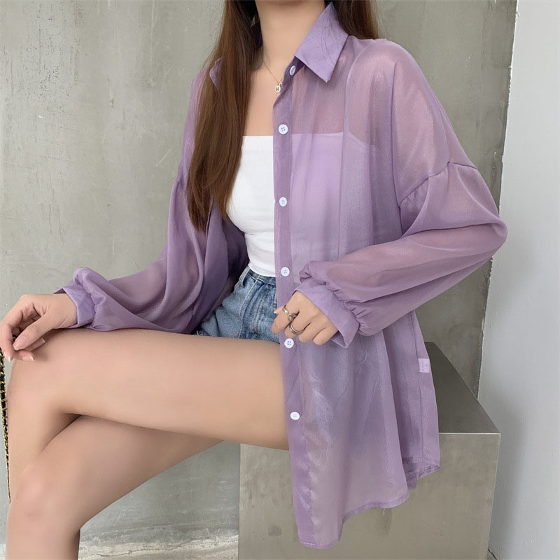 Street Fashion In Korea - Chemisier en mousseline transparent à manches