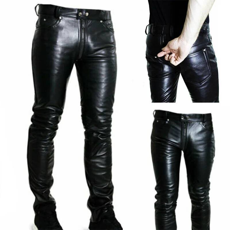 Street Fashion Anime - Pantalon en cuir décontracté pour homme,