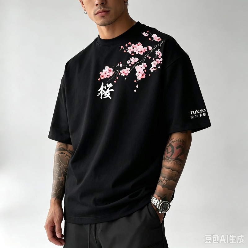 T-shirt à imprimé floral et ca - Street Fashion Asian avis et prix