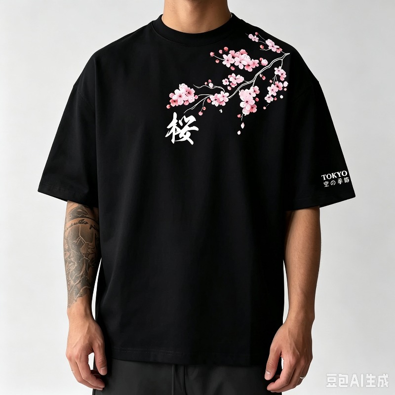 T-shirt à imprimé floral et ca - Street Fashion Asian avis et prix