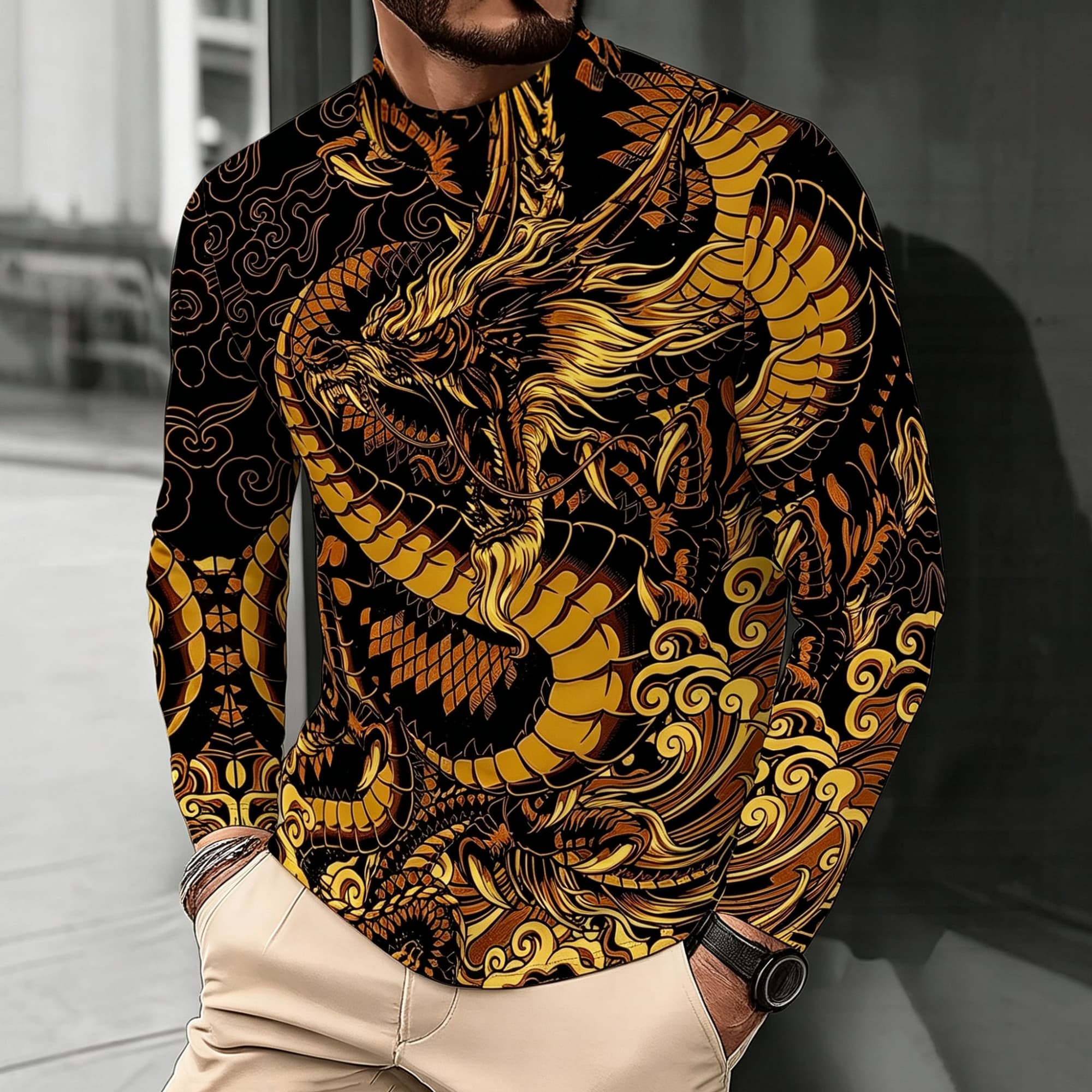 T-shirt à col montant et manch - Street Fashion Asian avis et prix