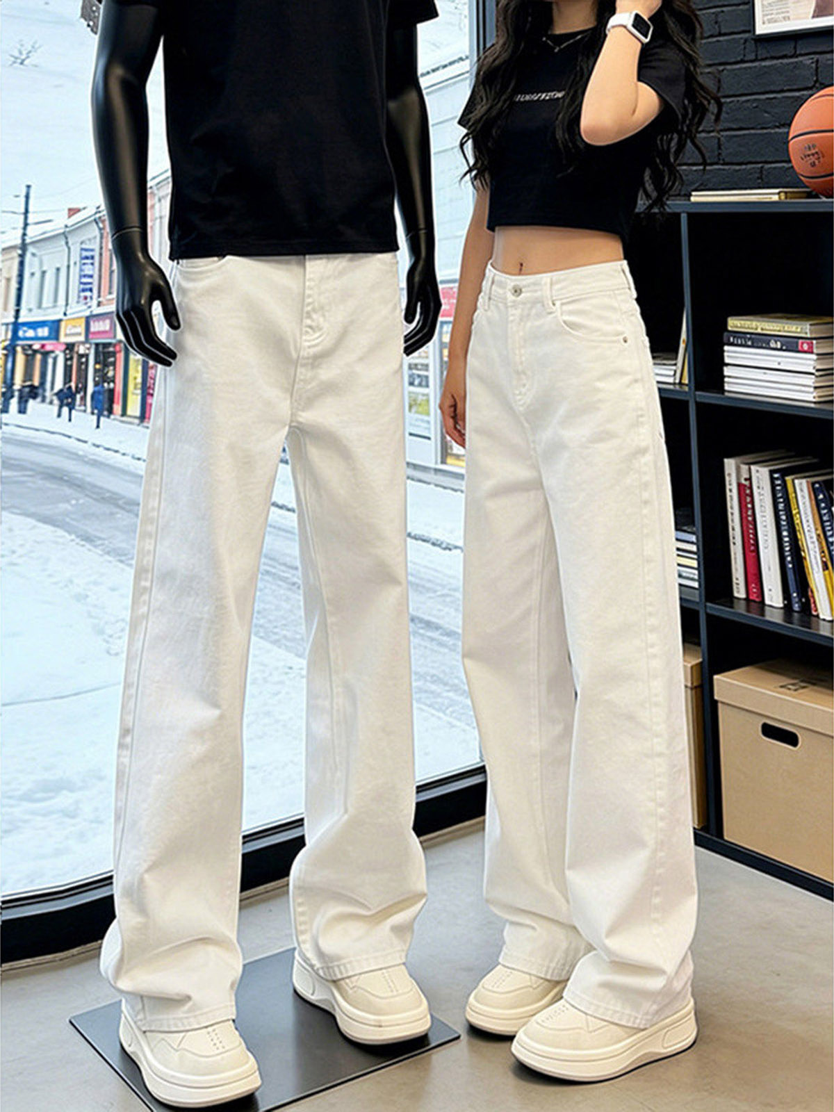 Jeans blancs à jambes larges p - Street Fashion Vibes avis et prix