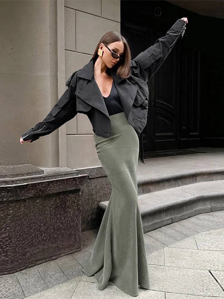 Jupe Trompette Longue en Velou - Street Fashion Taiwan avis et prix