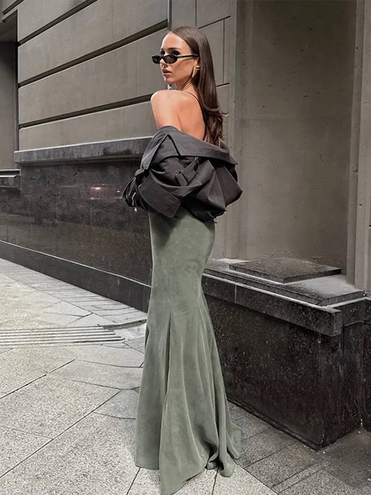 Jupe Trompette Longue en Velou - Street Fashion Taiwan avis et prix